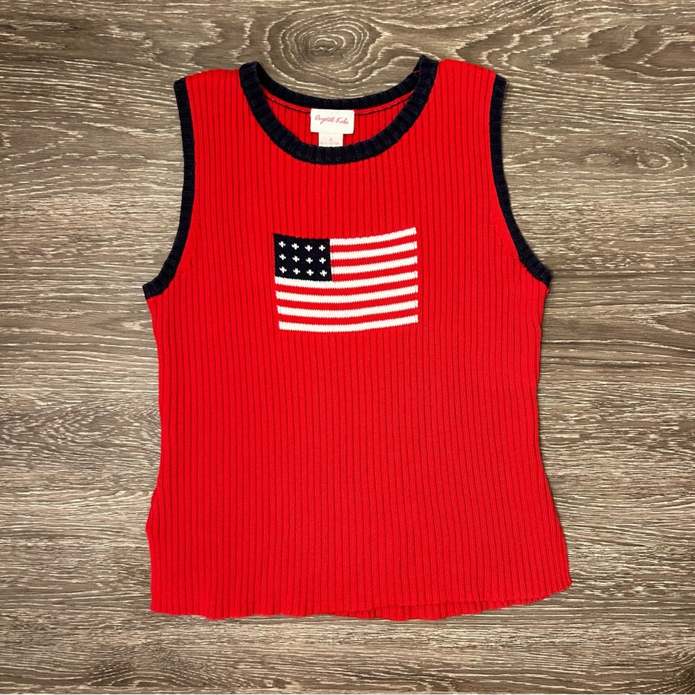 Vintage Crystal-Kobe American Flag Ribbed Sweater Tank, Size Small, 100% cotton